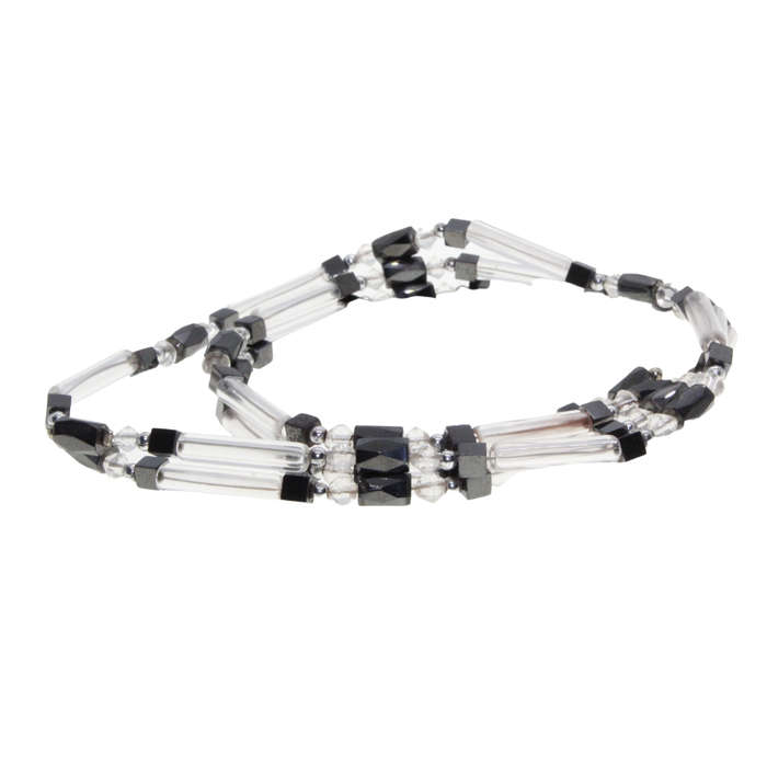 Necklace - See Through Tubes and Balls.Grey Magnetic Beads Square and Oblong - ML3033