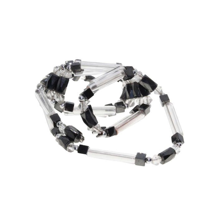 Necklace - See Through Tubes and Balls.Grey Magnetic Beads Square and Oblong - ML3033