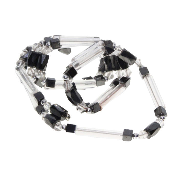 Necklace - See Through Tubes and Balls.Grey Magnetic Beads Square and Oblong - ML3033