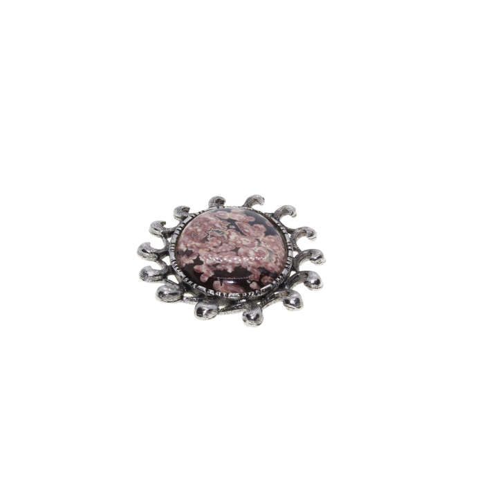 Brooch - Silver Tone. Large Oval Rodochrosite Stone in Frame - ML3043