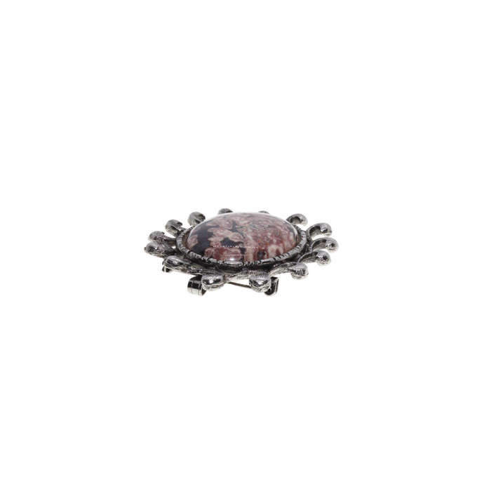 Brooch - Silver Tone. Large Oval Rodochrosite Stone in Frame - ML3043