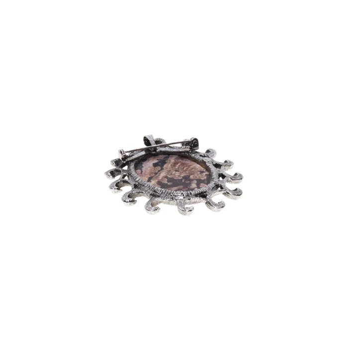 Brooch - Silver Tone. Large Oval Rodochrosite Stone in Frame - ML3043