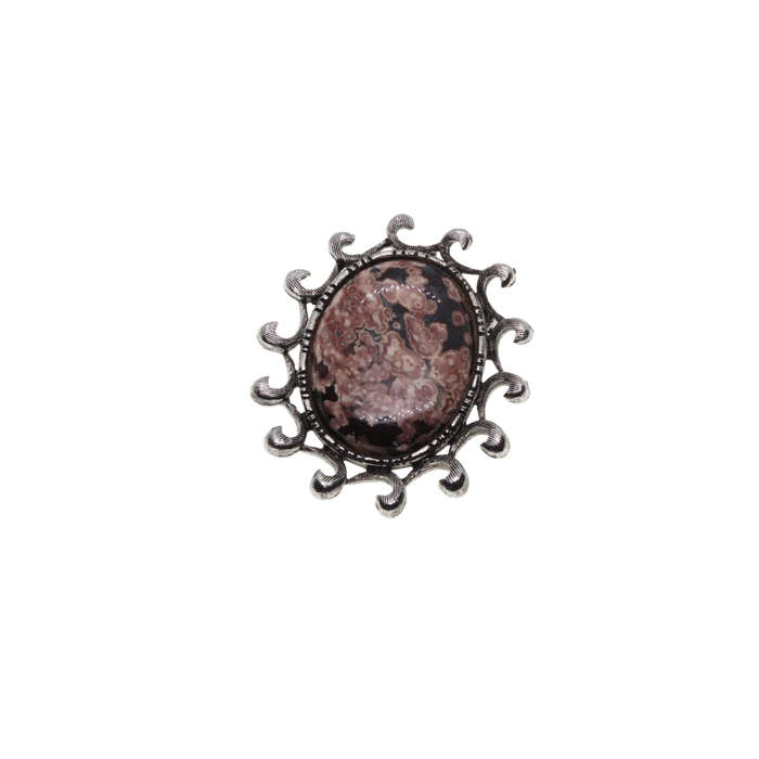 Brooch - Silver Tone. Large Oval Rodochrosite Stone in Frame - ML3043