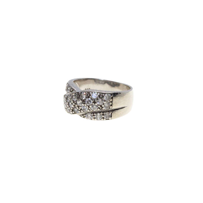 Ring - 925 Silver Criss Cross Band. Diamantes and Marcasite. - ML3063
