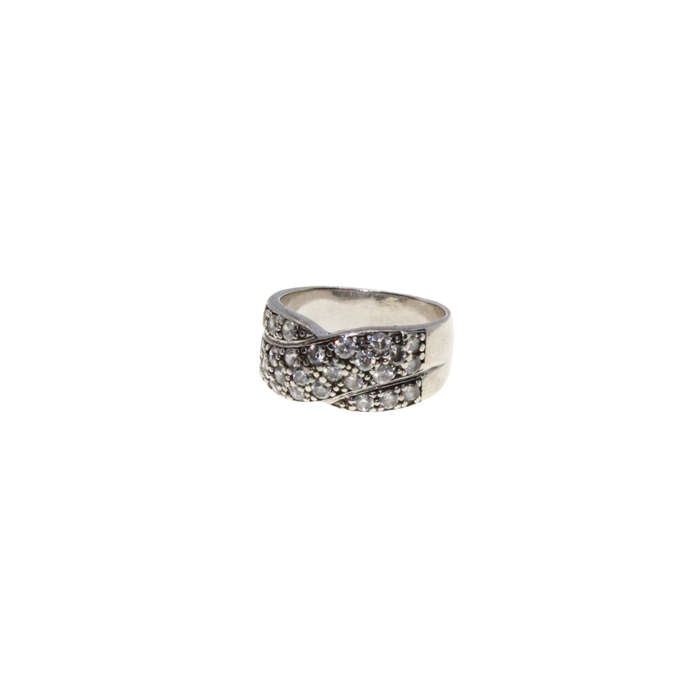 Ring - 925 Silver Criss Cross Band. Diamantes and Marcasite. - ML3063