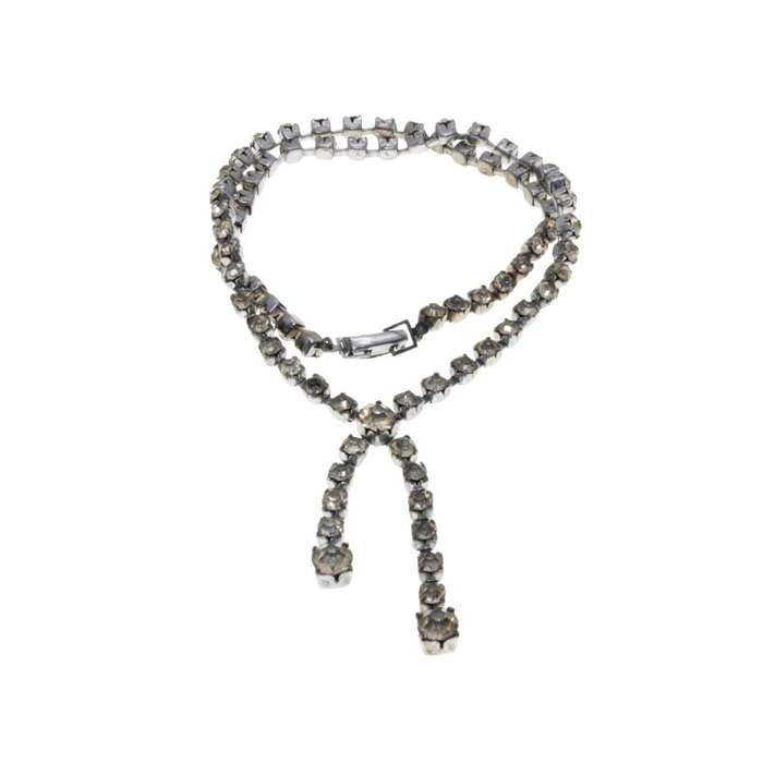 Necklace -  Silver Tone Paste Necklace. 2 pieces splitting of with larger Stones on Ends - ML1760B