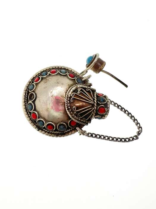 Perfume Bottle - Vintage Perfume Bottle with Small Red and Blue Stones.1 Stone missing - ML2036