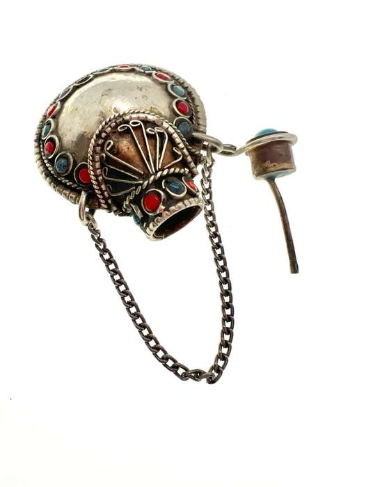 Perfume Bottle - Vintage Perfume Bottle with Small Red and Blue Stones.1 Stone missing - ML2036