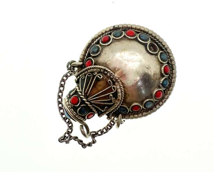 Perfume Bottle - Vintage Perfume Bottle with Small Red and Blue Stones.1 Stone missing - ML2036