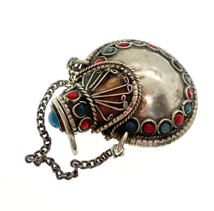 Perfume Bottle - Vintage Perfume Bottle with Small Red and Blue Stones.1 Stone missing - ML2036