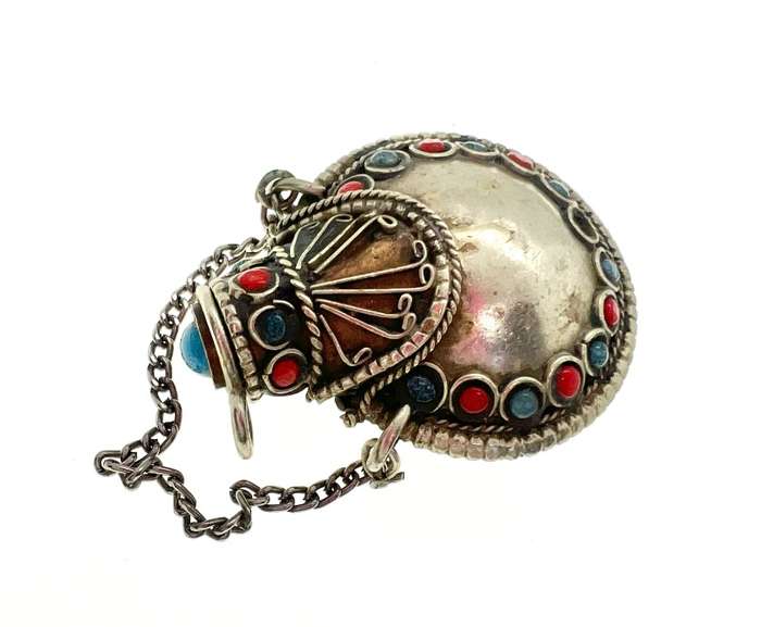 Perfume Bottle - Vintage Perfume Bottle with Small Red and Blue Stones.1 Stone missing - ML2036