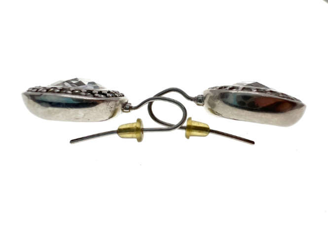 Earrings - 925 Silver with Centre Clear Stone Surrounded by Smaller Diamantes - ML2109
