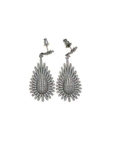 Earrings - Vintage 925 Silver Drop Earrings, Teardrop Design Filled with Crystal Stones - ML2122