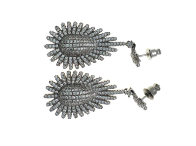 Earrings - Vintage 925 Silver Drop Earrings, Teardrop Design Filled with Crystal Stones - ML2122