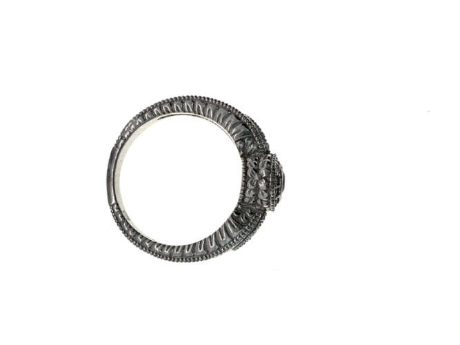 Ring - Vintage 925 Silver Parve Ring. Lab Grown Saphire, Diamantes, Marcasite Design - ML2124