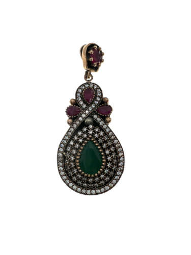 Pendant - 925 Silver Pendant with Lab Grown Emerald, Crystal Stones and Lab Grown Rubies - ML2138