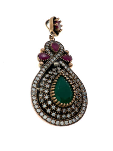 Pendant - 925 Silver Pendant with Lab Grown Emerald, Crystal Stones and Lab Grown Rubies - ML2138