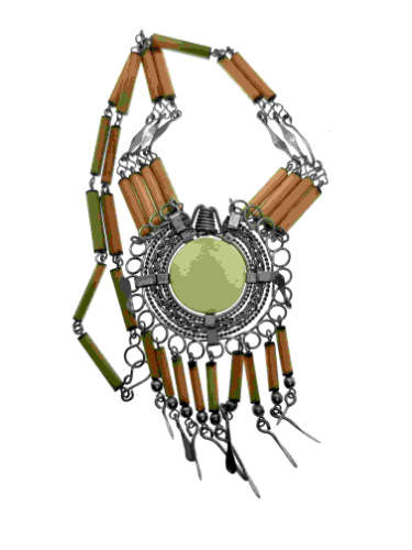 Necklace - Silver Tone Bamboo Style Chain with Filigree Design Centre - ML2153