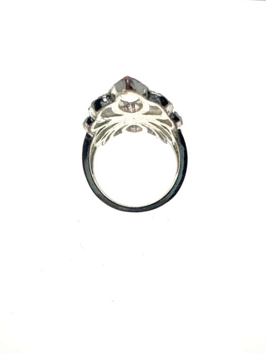 Ring - Vintage Silver Tone Parve Ring with Diamantes - ML2206