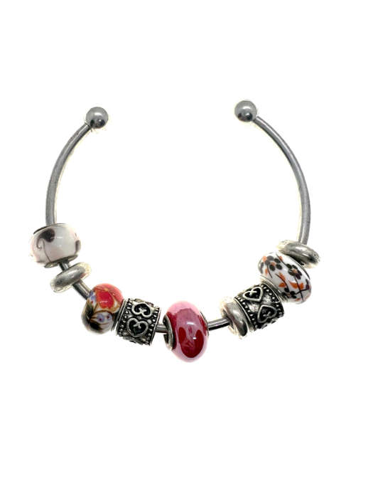 Bangle - Vintage Silver Tone Bangle with Multi-colour Beads - ML2211