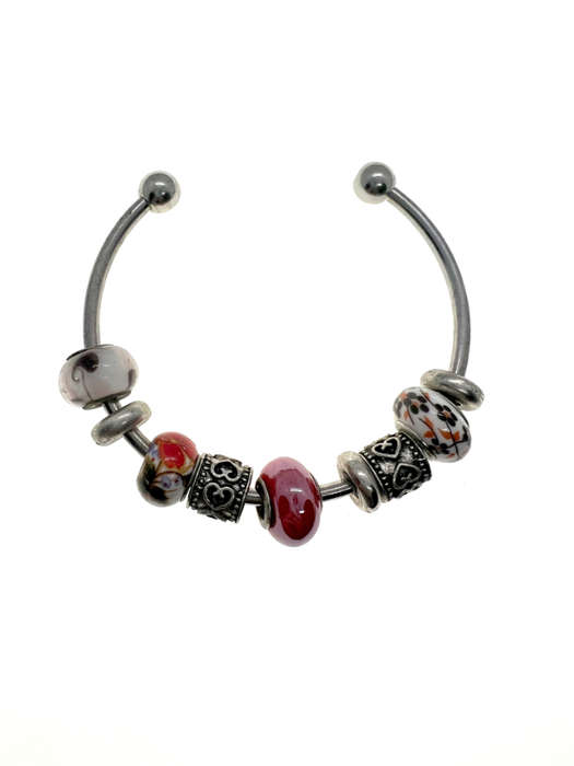 Bangle - Vintage Silver Tone Bangle with Multi-colour Beads - ML2211