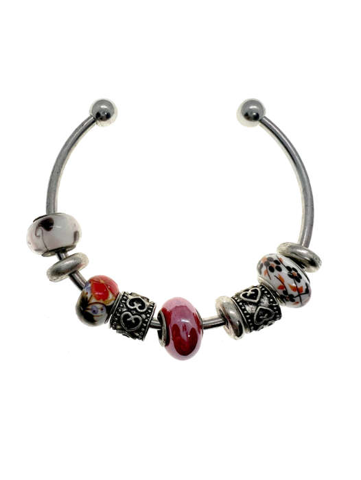 Bangle - Vintage Silver Tone Bangle with Multi-colour Beads - ML2211