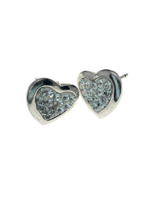 Earrings - 925 Silver Heart Shaped Earrings with Diamantes For Pierced Ears - ML2215