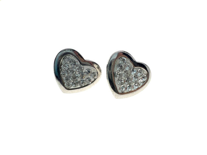 Earrings - 925 Silver Heart Shaped Earrings with Diamantes For Pierced Ears - ML2215
