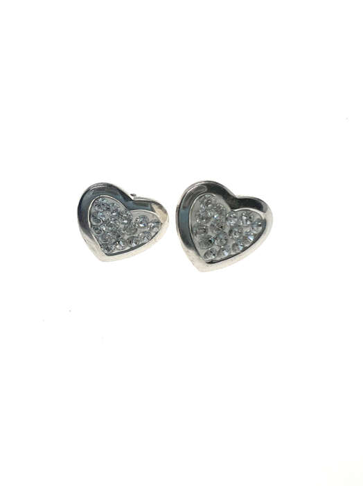 Earrings - 925 Silver Heart Shaped Earrings with Diamantes For Pierced Ears - ML2215