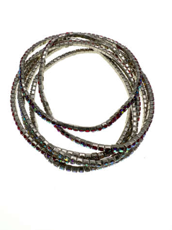Bracelets - 3 x Stretch Bracelets with Diamantes. 3 x Coloured Rhinestones. Silver Tone Base - ML...