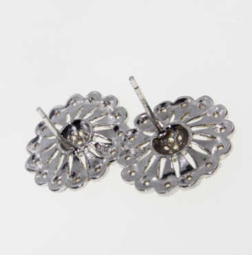Earrings - Vintage 925 Silver Filigree Flower Earrings with Diamantes - ML2251