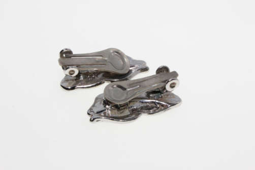 Earrings - Vintage Black Enamel Silver Tone Filigree Floral Earrings - ML2272