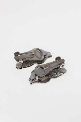 Earrings - Vintage Black Enamel Silver Tone Filigree Floral Earrings - ML2272