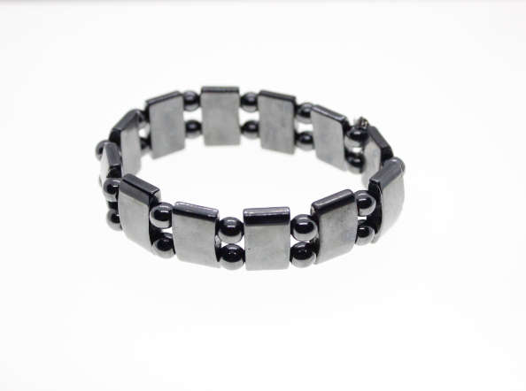 Bracelet - Vintage Hematite Bracelet with Circular and Rectangular Hematite Beads - ML2286