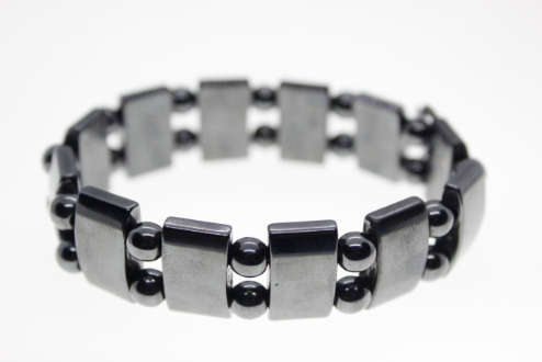 Bracelet - Vintage Hematite Bracelet with Circular and Rectangular Hematite Beads - ML2286