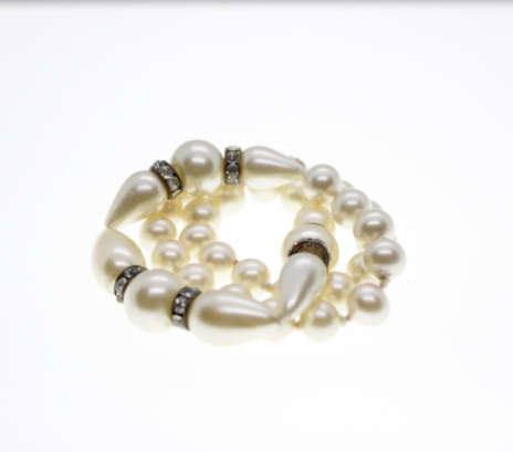 Necklace - Vintage Faux Pearl Choker with Teardrop Pearls and Diamantes, Silver Tone - ML2291