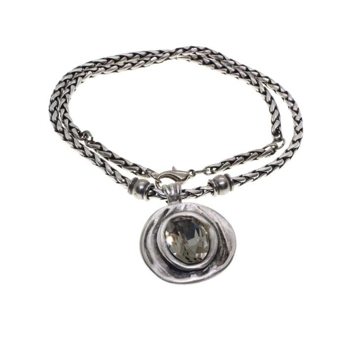 Chain/Pendant - Pewter Fob Chain. Pendant Rose in Centre. Stones. Handcrafted - Danon - ML3108