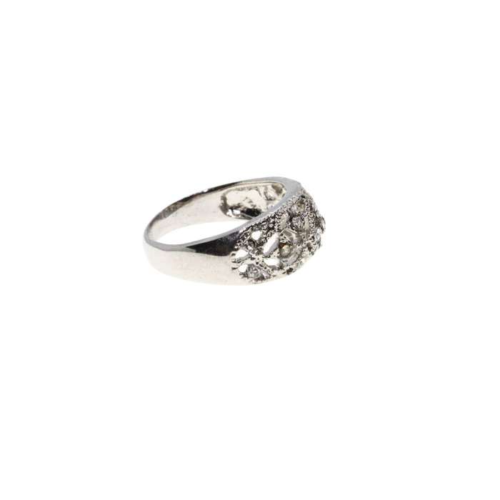 Ring - Silver Tone Marcasite with Diamantes Design - ML3118