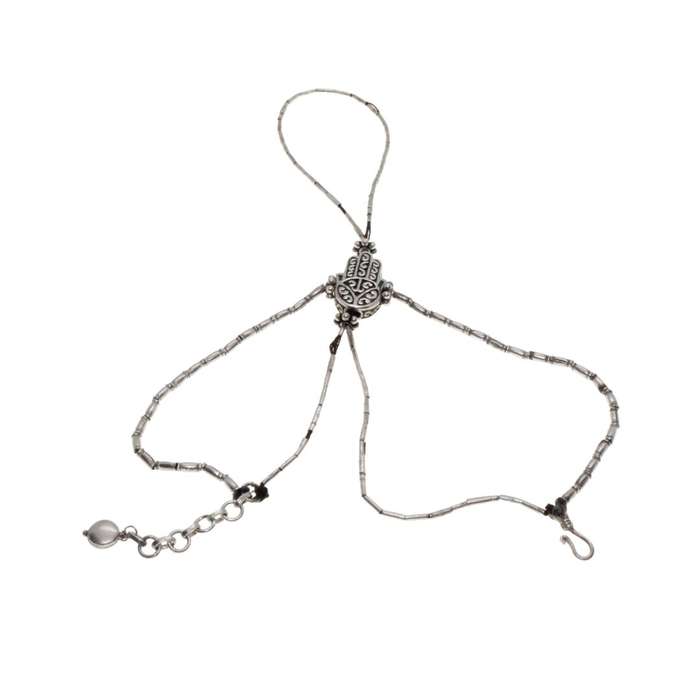 Bracelet - Finger Ring Bracelet - 925 Silver Hamsa Charm - ML3120