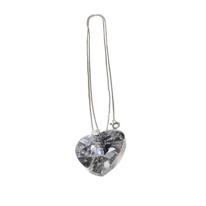 Necklace - 925 Silver Dainty Chain with Beautiful Large Shiny Crystal Heart Pendant - ML3131