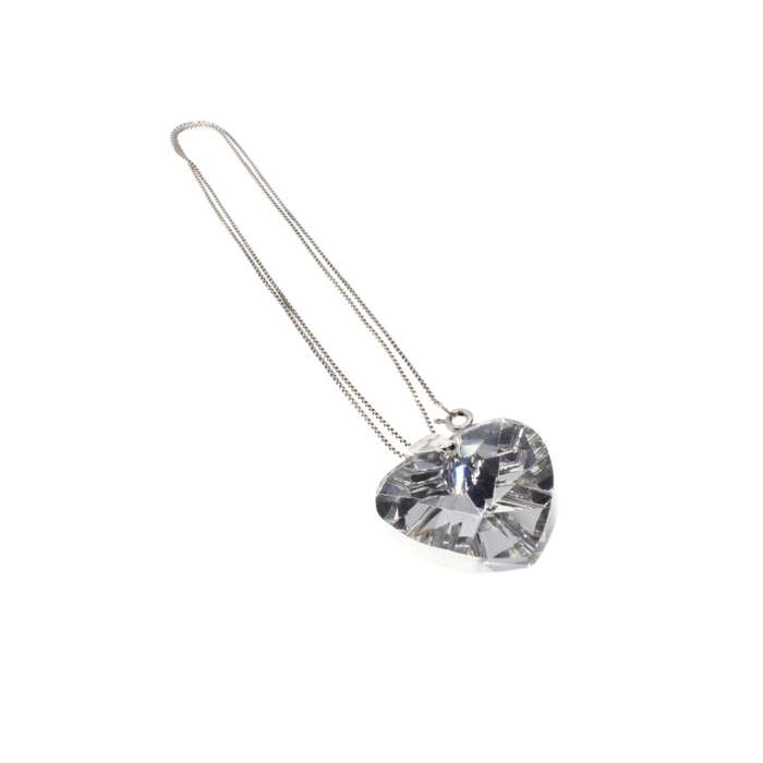 Necklace - 925 Silver Dainty Chain with Beautiful Large Shiny Crystal Heart Pendant - ML3131