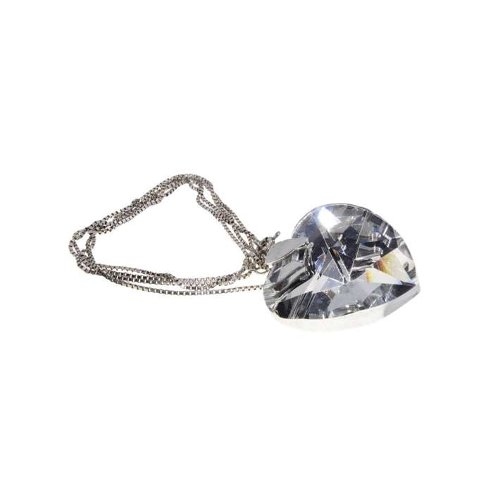 Necklace - 925 Silver Dainty Chain with Beautiful Large Shiny Crystal Heart Pendant - ML3131