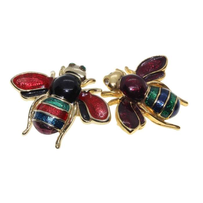 Brooch - 2 x Gold Tone Colourful Enamel Bee Designed Brooches - ML3133