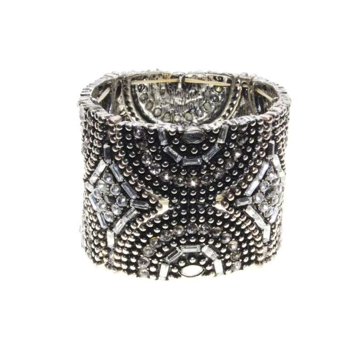 Bracelet - Silver Tone Chunky Adjustable Bracelet surrounded by Detailed Design & Diamantes - ML3135