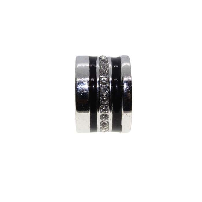Ring - Silver Tone Chunky Wide Band with Black Enamel & Clear Diamantes - ML3152