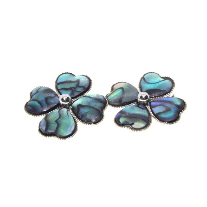 Earrings - Silver Tone Vintage Paua Shell Four Leaf Clover Clip On Earrings - ML3159