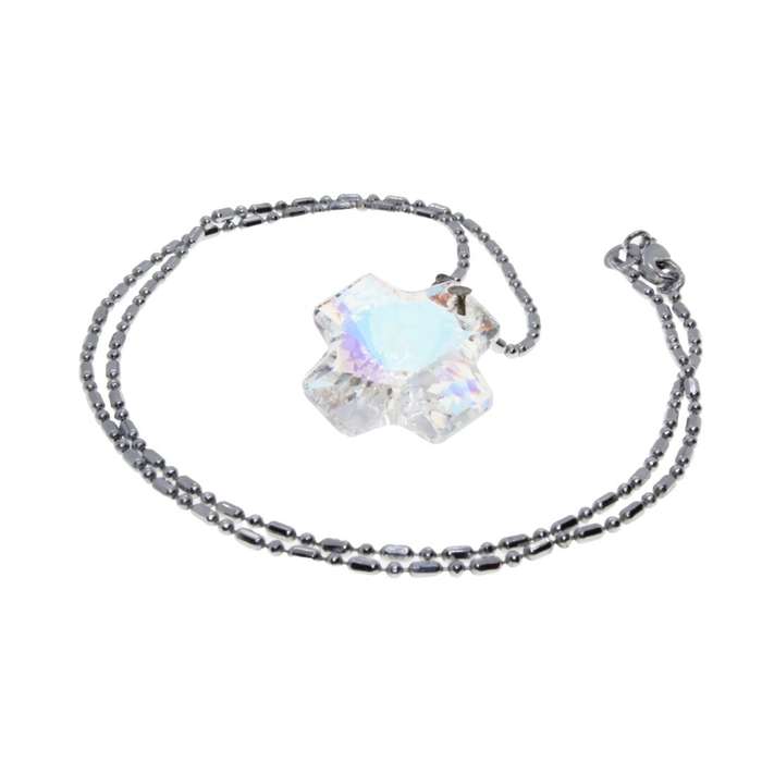 Necklace - 925 Silver Chain with Gorgeous Crystal Cross - ML3161