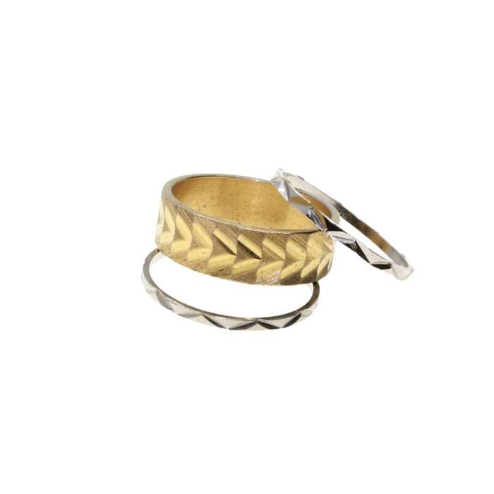 Ring - Gold Tone & Silver Tone Ring Set. 2x Dainty Textured Bands. 1 Wide Textured Band - ML3164