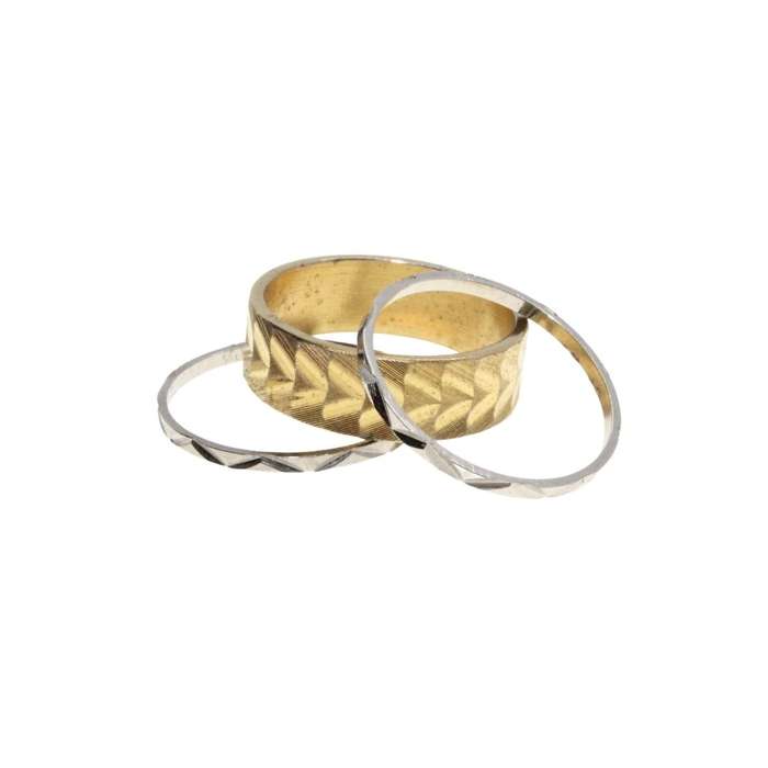Ring - Gold Tone & Silver Tone Ring Set. 2x Dainty Textured Bands. 1 Wide Textured Band - ML3164