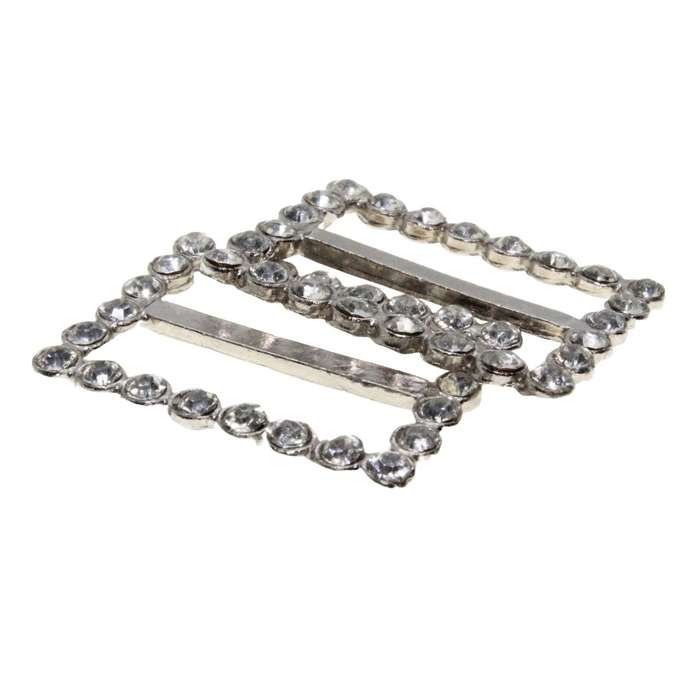 Buckle - Rectangle Silver Tone large Diamantes Ribbon Slider Buckles for Women x 2 - ML3190